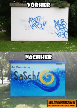 SASCH! die wandgestaltung graffiti stadtwerke bruchsal sprayer billmaier karlsruhe heidelberg mannheim sinsheim speyer graffitiauftrag objektgestaltung